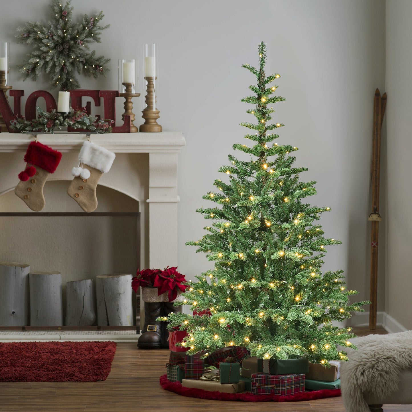 8ft Pre-Lit Christmas Tree with 500 Warm White LED Lights, 1307 PE+PVC