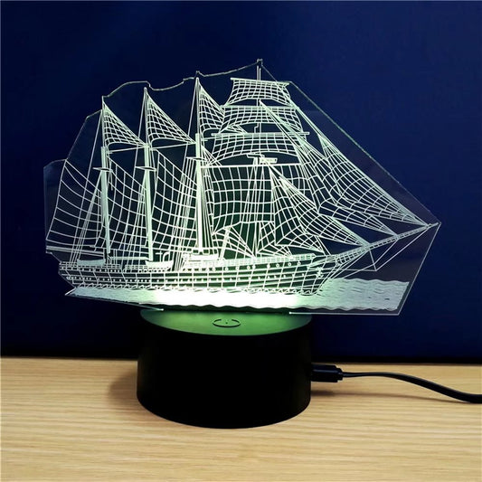 3D Colorful Sailboat Model Lamp