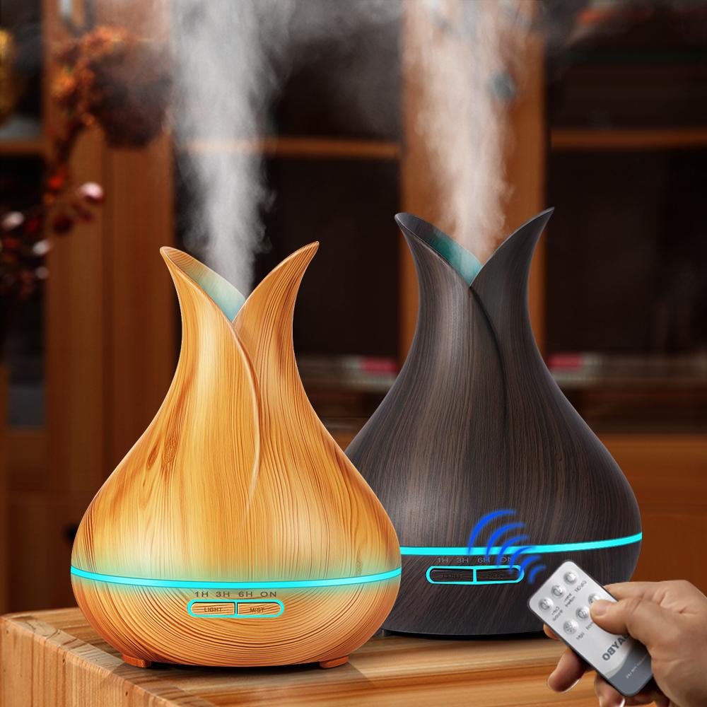 Ultrasonic Air Humidifier 400ml Aroma Essential Oil Diffuser with Wood