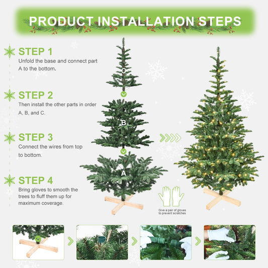 8ft Pre-Lit Christmas Tree with 500 Warm White LED Lights, 1307 PE+PVC