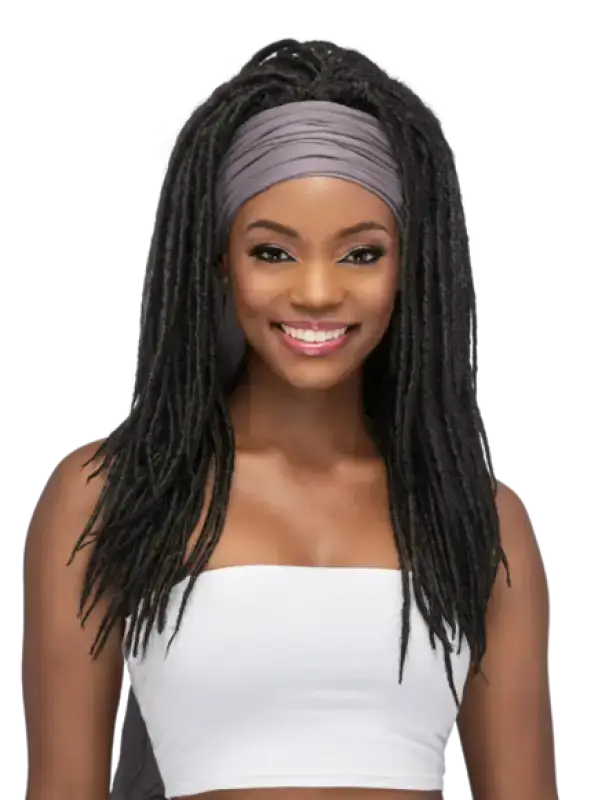 Royce | Stretched Loc Long Wig with Gray Head Wrap