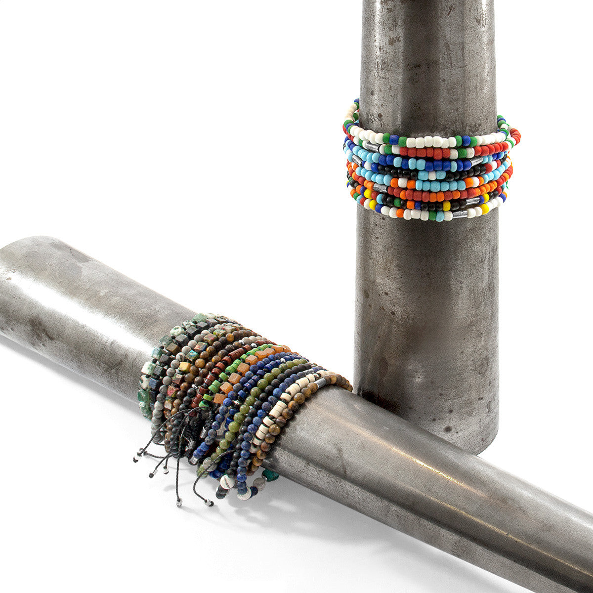 White - Green Oscar Silver and Glass SKINNY Bracelet