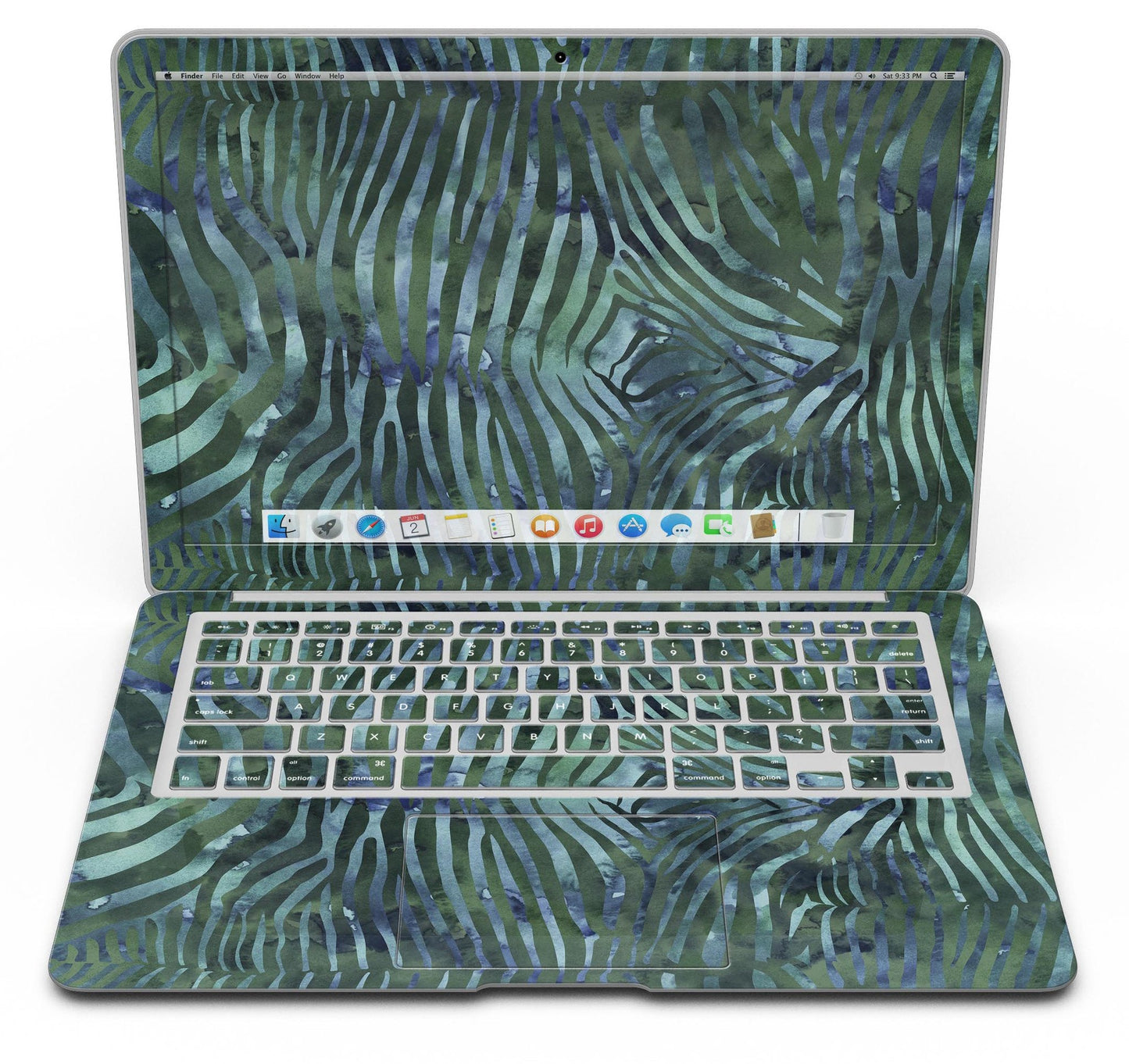 Deep Green and Blue Watercolor Zebra Pattern - MacBook Air Skin Kit