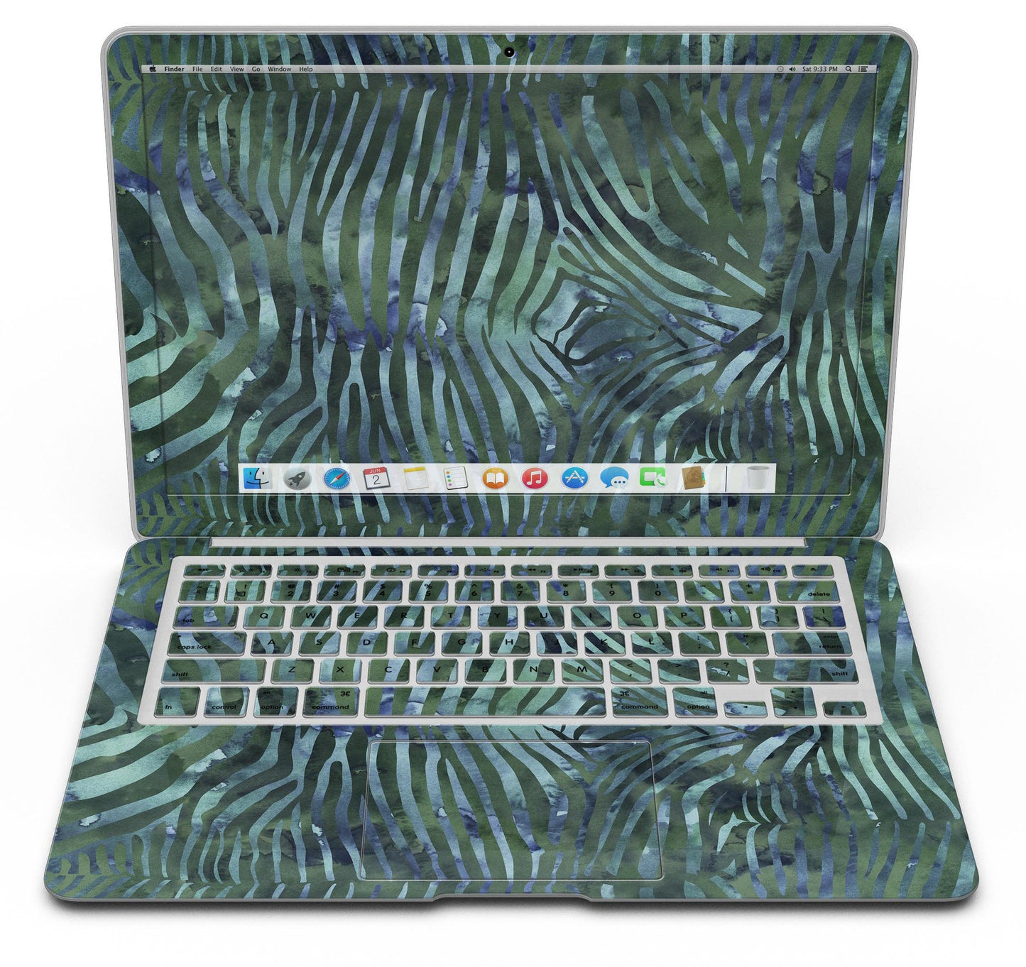 Deep Green and Blue Watercolor Zebra Pattern - MacBook Air Skin Kit