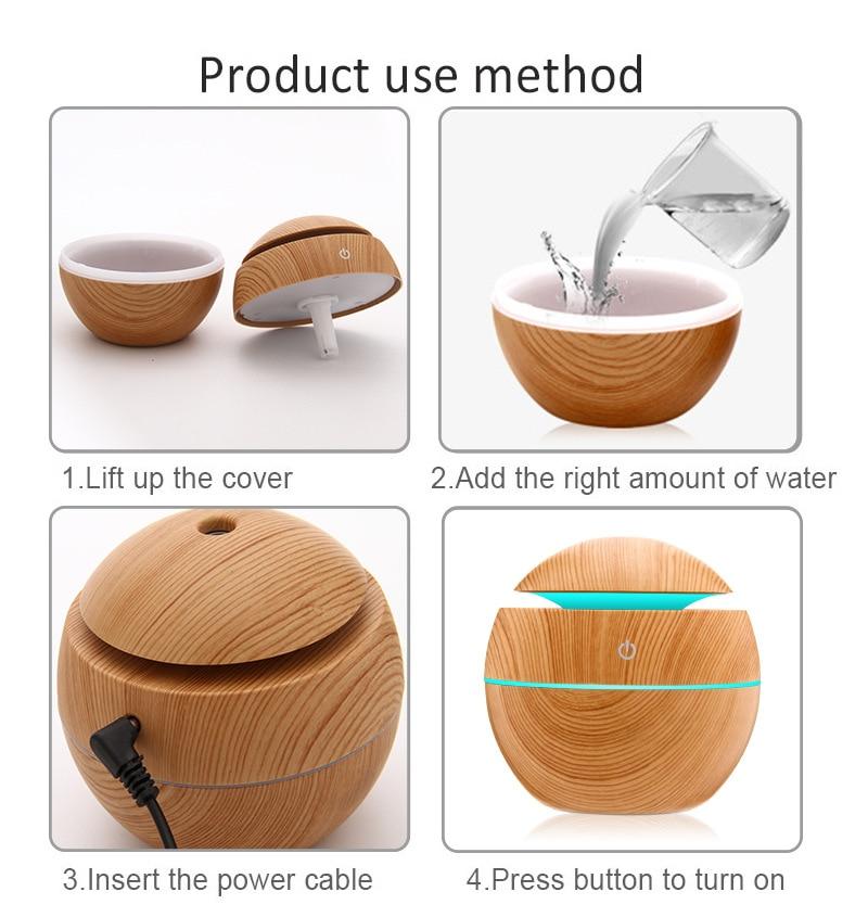 Wood Grain USB Aroma Essential Oil Diffuser Ultrasonic Cool Mist