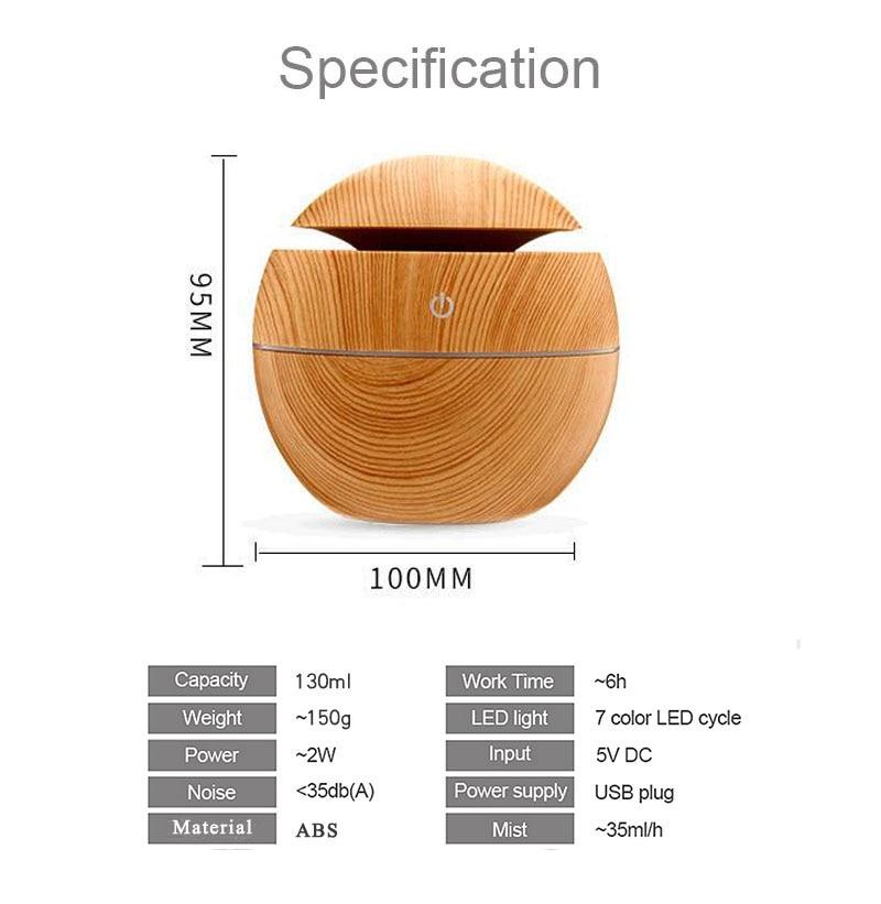 Wood Grain USB Aroma Essential Oil Diffuser Ultrasonic Cool Mist