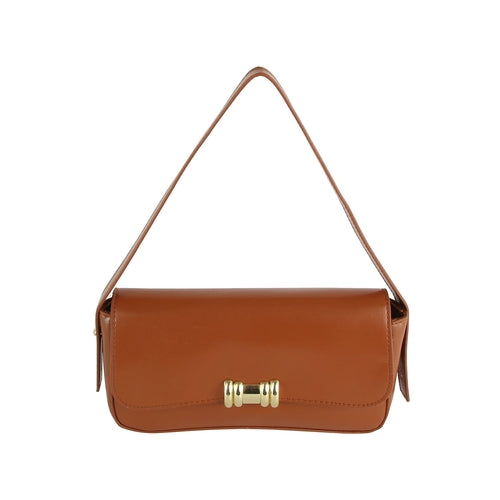 Metal Accent Vegan Leather Shoulder Bag