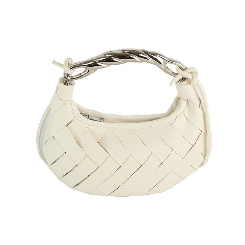 Woven Vegan Leather Metal Handle Shoulder Bag