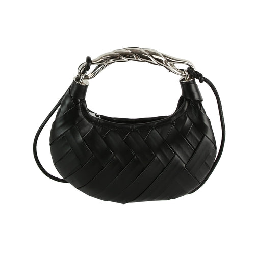 Woven Vegan Leather Metal Handle Shoulder Bag