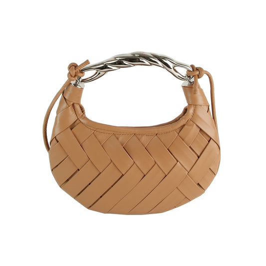 Woven Vegan Leather Metal Handle Shoulder Bag