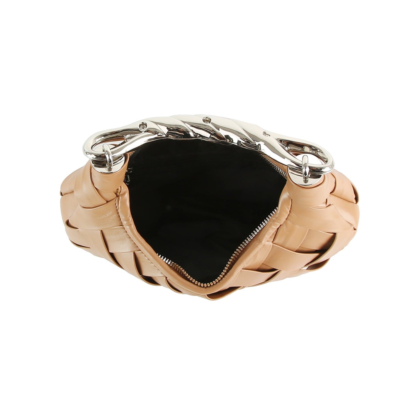 Woven Vegan Leather Metal Handle Shoulder Bag