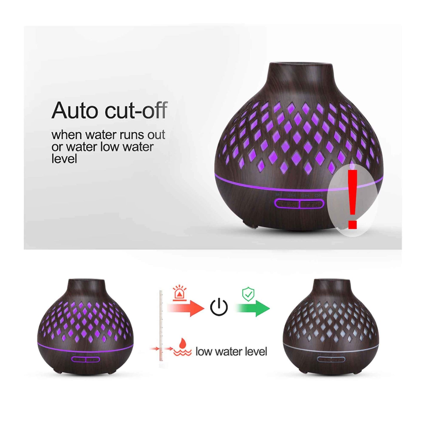 Essential Oil Aroma Diffuser and Remote - 400ml Hollowed Wood Mist
