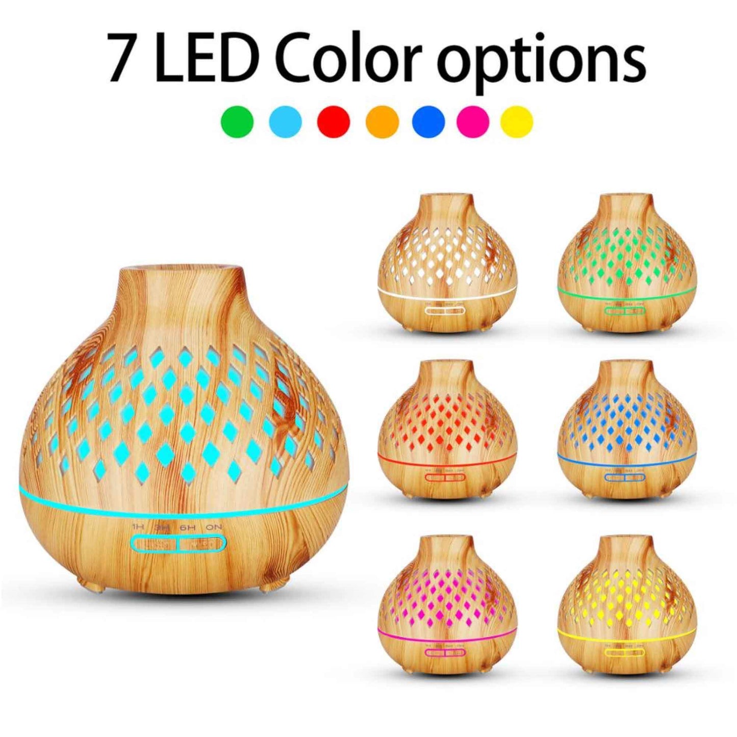 Essential Oil Aroma Diffuser and Remote - 400ml Hollowed Wood Mist