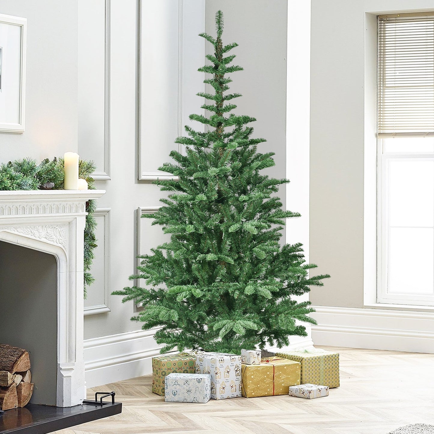 8ft Pre-Lit Christmas Tree with 500 Warm White LED Lights, 1307 PE+PVC