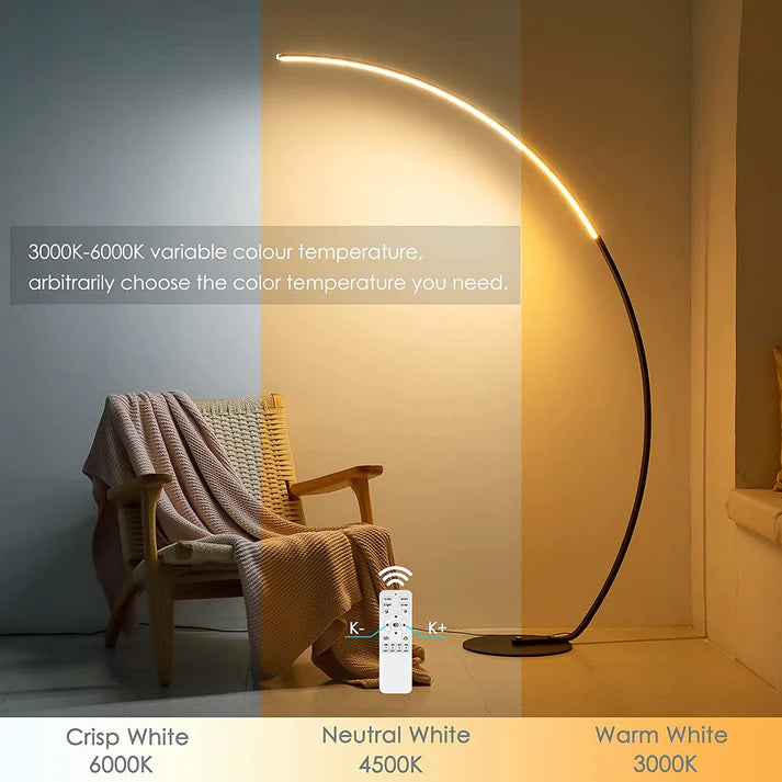 Modern RGBW Curved Floor Lamp | Sleek Ambient Lighting for Home